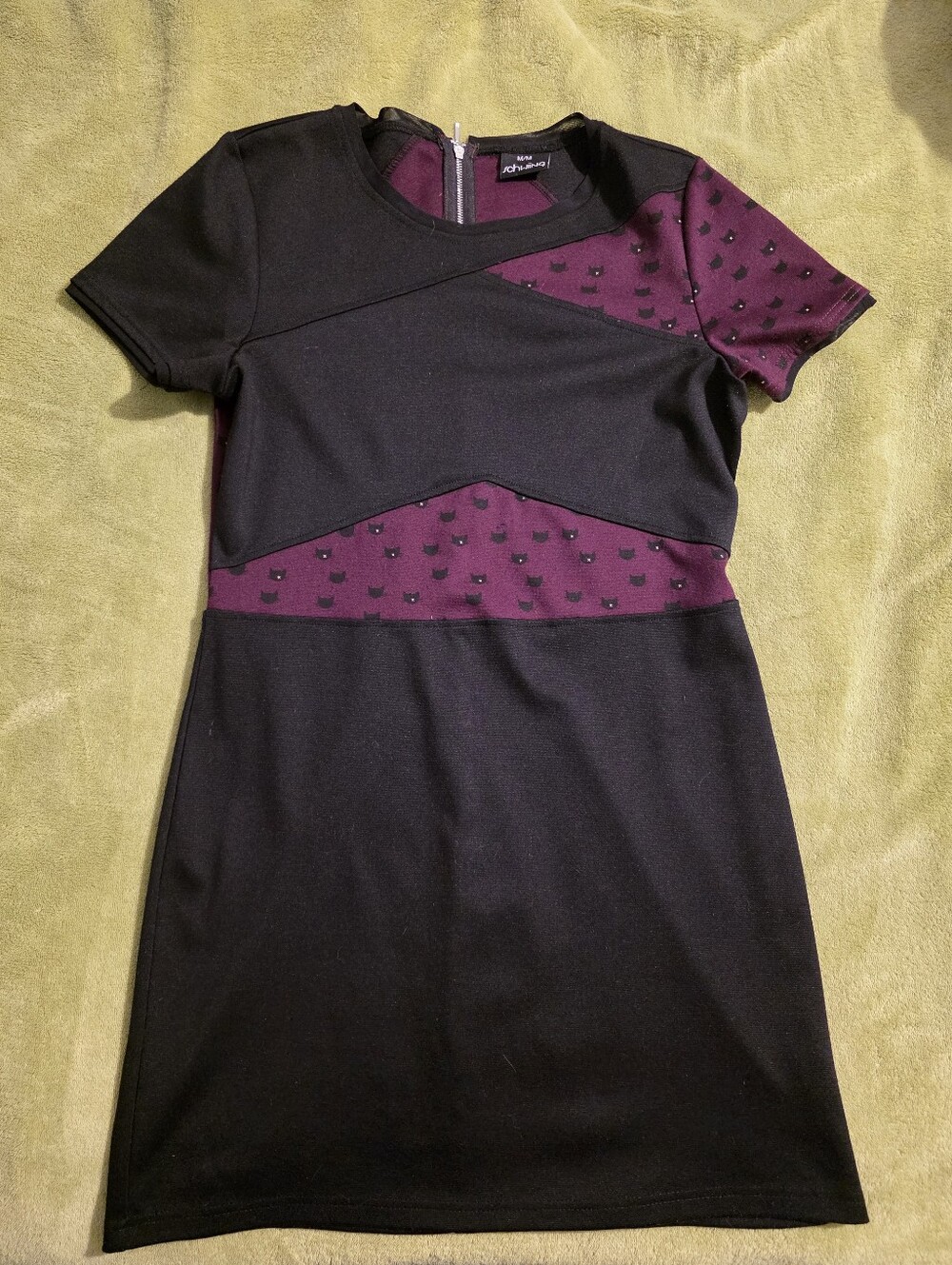 Black and Plum Kitty Print Dress
